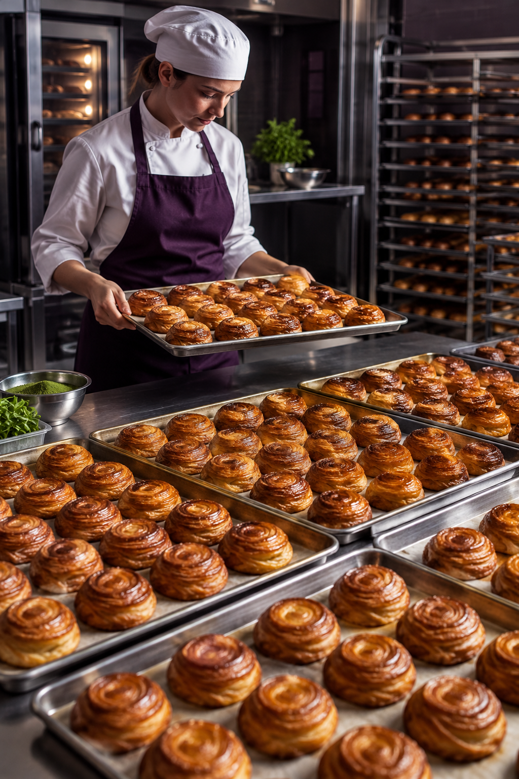 Uniform pastries prepared in a professional bakery